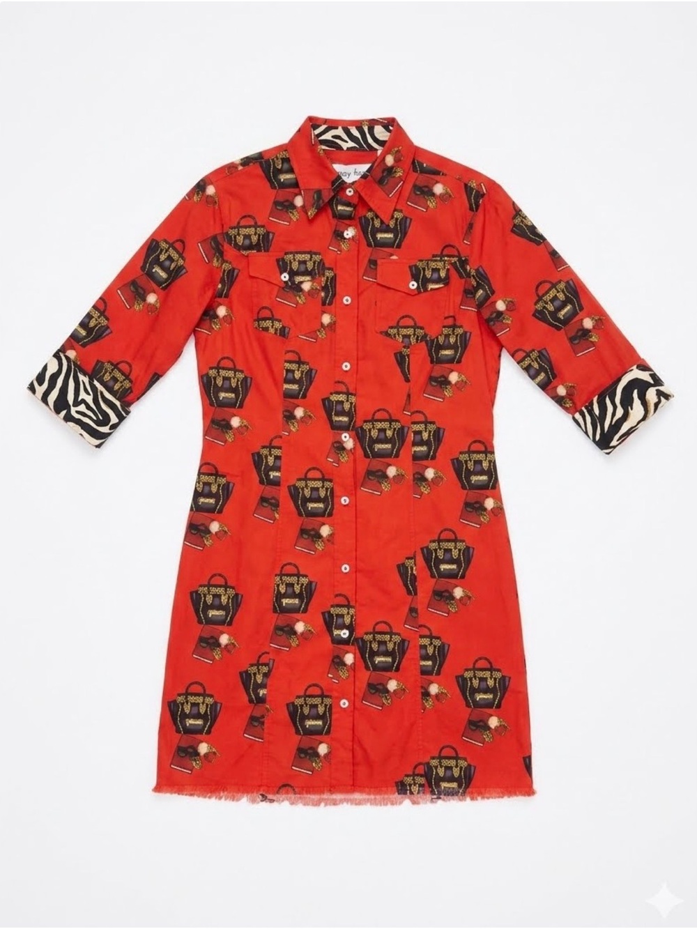 Dizzy Lizzy Red Purse Print Shirt Dress with Zebra Trim